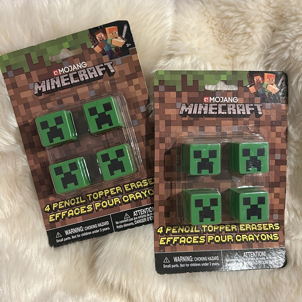 NEW! Minecraft Creeper Green Pencil Topper Erasers set of 8